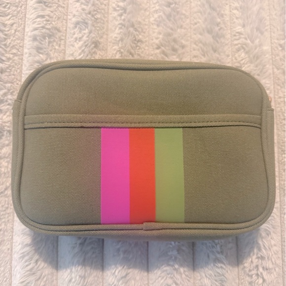 Olive Green Pouch with Colorful Stripes New Green Canvas Crossbody Bag w/Strap - Picture 1 of 3